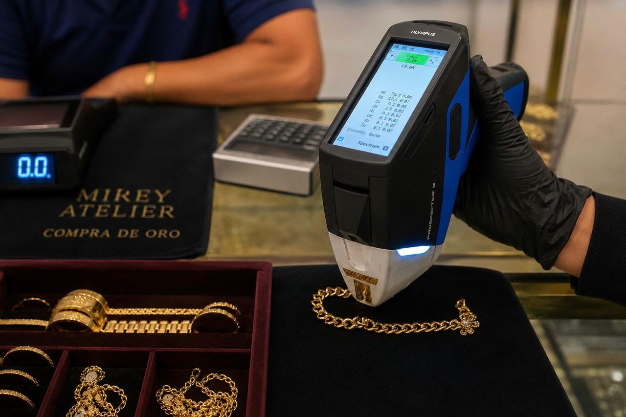 Análisis láser de pureza del oro en Mirey Atelier