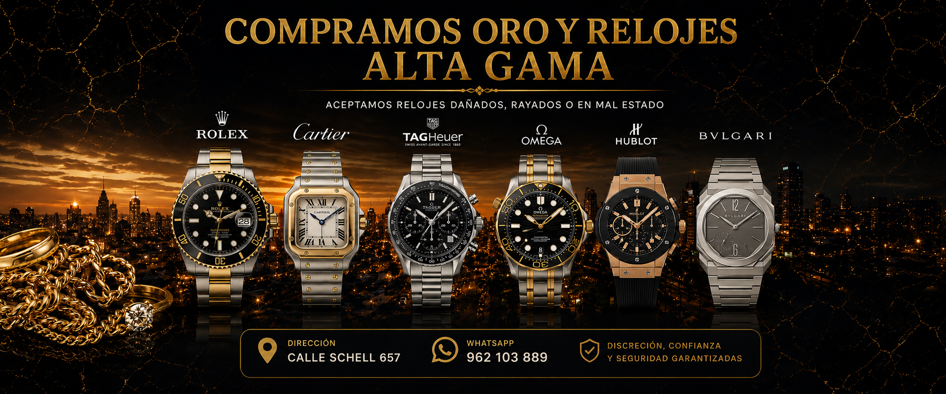 Compramos oro y relojes de alta gama: Rolex, Cartier, TAG Heuer, Omega, Hublot, Bulgari